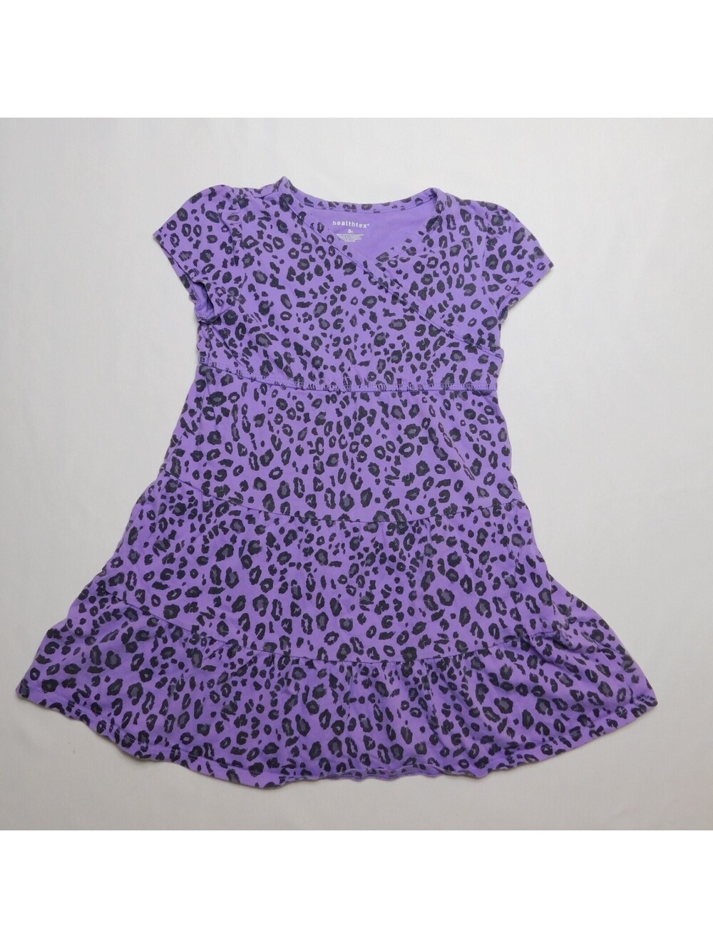 Healthtex Girls Leopard Print Dress Size 5T Purple Tiered Faux Wrap Casual Knit